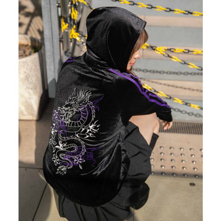 《ベロア×ドラゴン刺繍》サイドラインジップパーカー | GORGE  | 詳細画像4 