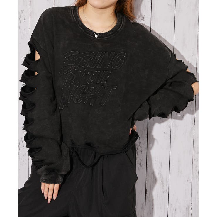 ブラック | 《ダメージ・ロゴエンボス》トレーナー／カジュアル×ストリート／春秋／全２色 | GORGE 