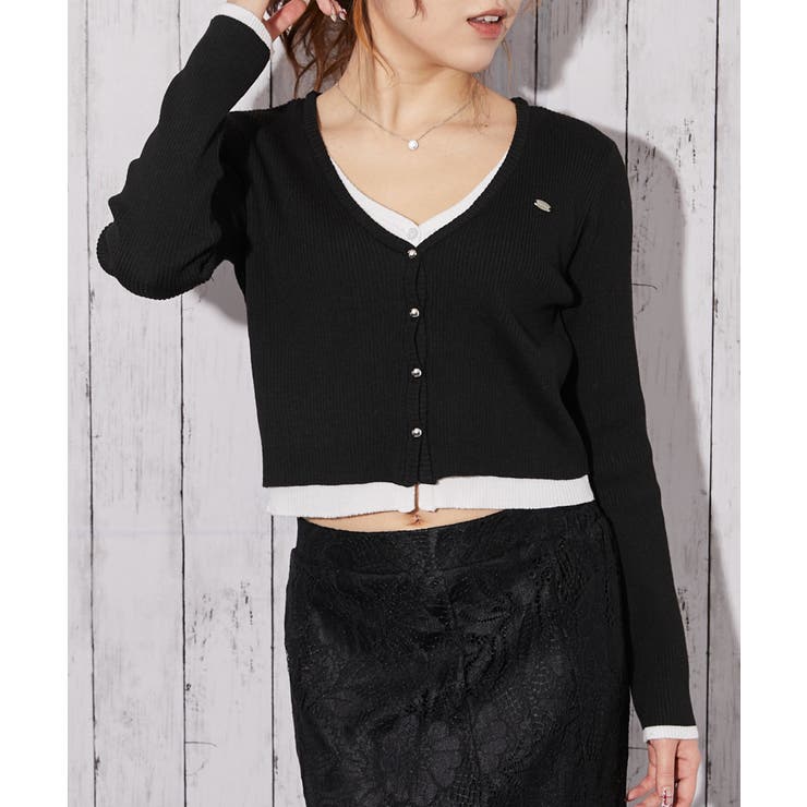ブラック | 《レイヤード配色×リブ素材》Ｖネックカーディガン／秋冬春 | GORGE 