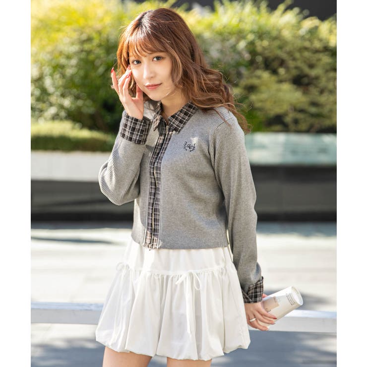 《襟付きチェック切り替え×ダブルジップ》ニットカーディガン／秋冬春 | GORGE  | 詳細画像1 