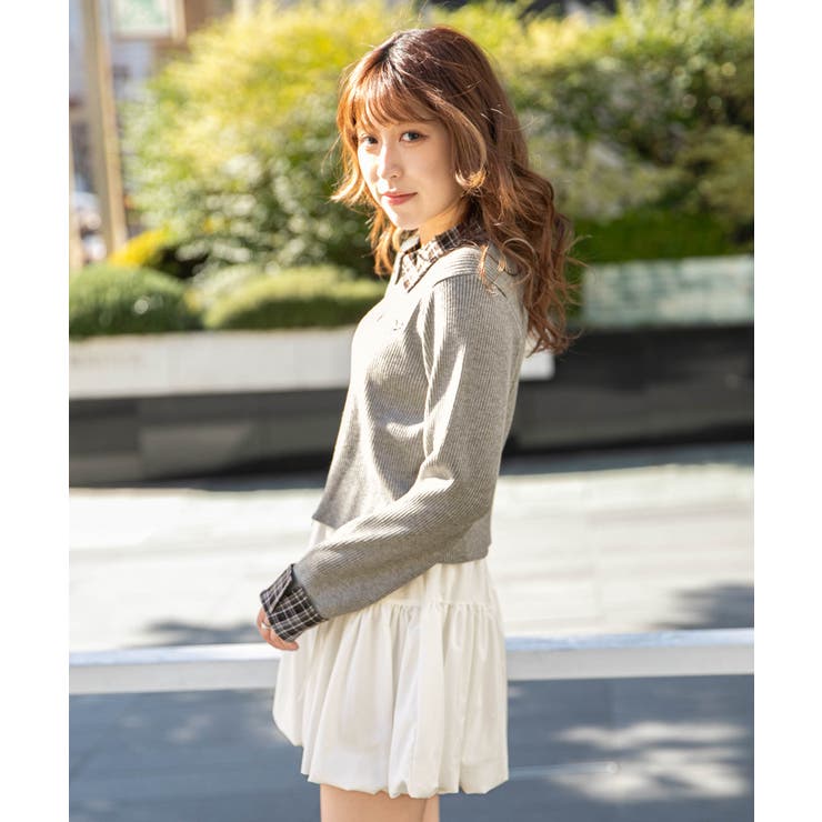 《襟付きチェック切り替え×ダブルジップ》ニットカーディガン／秋冬春 | GORGE  | 詳細画像3 