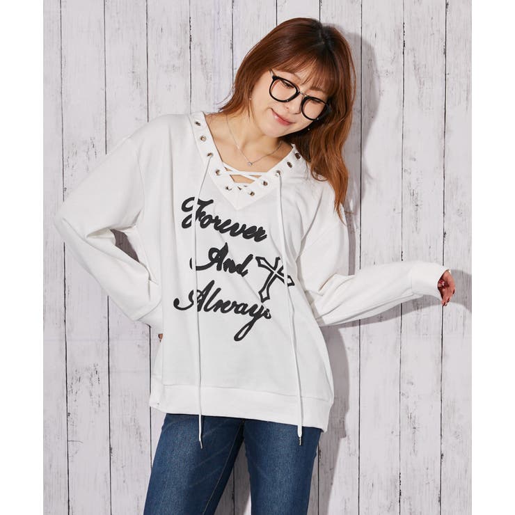 オフホワイト | 《編み上げデザイン×裏毛素材》トレーナー／秋冬春／全３色 | GORGE 