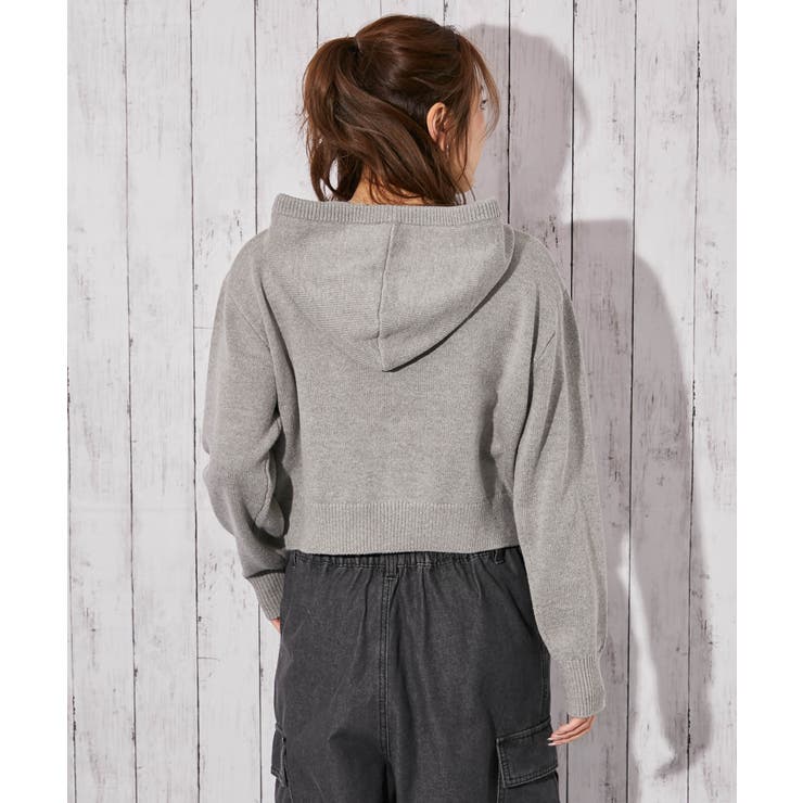 スター柄×ロゴジャガード》ショート丈ニットZIPパーカー ストリート