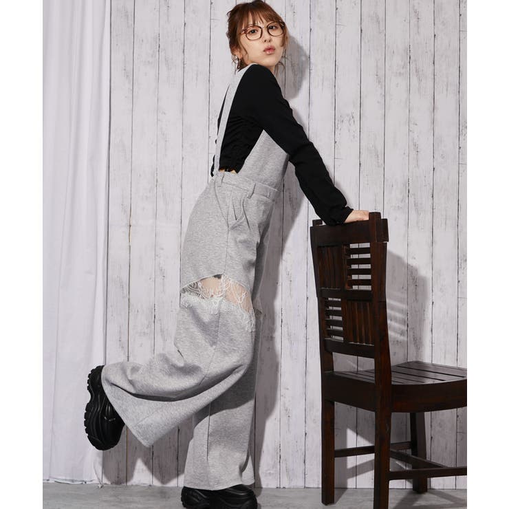 《裏毛素材×レース切替》ワイドサロペット パンツ オールインワン 春◎ | GORGE  | 詳細画像6 