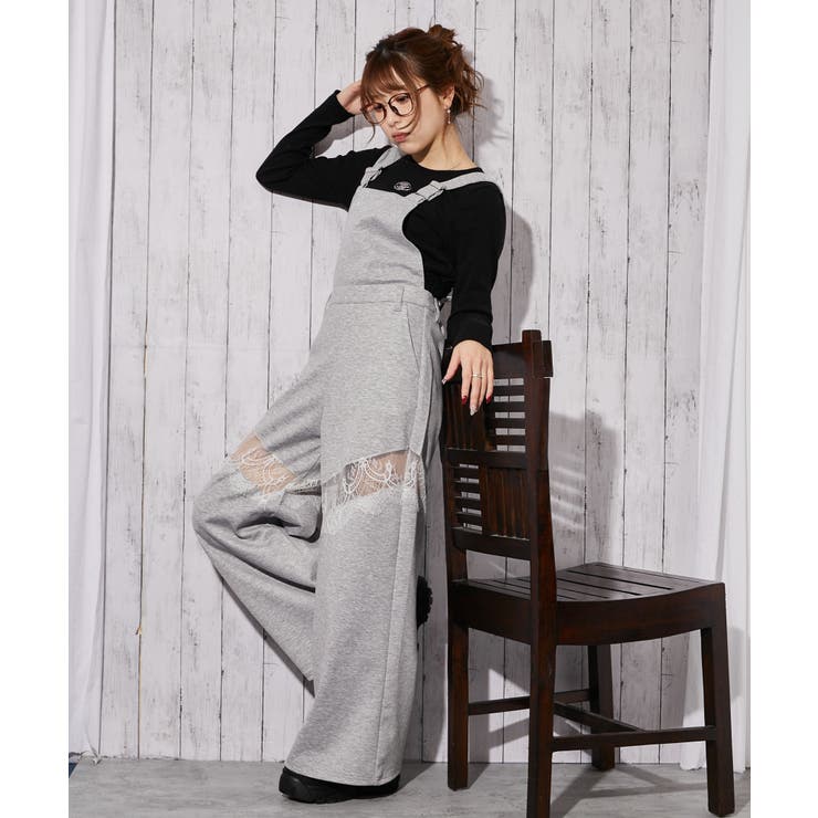 《裏毛素材×レース切替》ワイドサロペット パンツ オールインワン 春◎ | GORGE  | 詳細画像7 