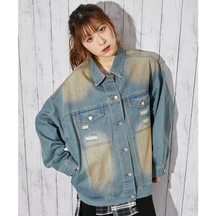 ベージュ | 《オーバーダイ×ダメージ加工》ＢＩＧデニムジャケット／オールシーズン／全２色 | GORGE 