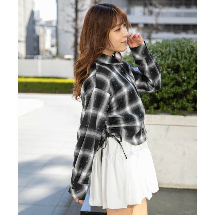 《チェック柄×ラインストーン》ショート丈シャツ 長袖 春◎ | GORGE  | 詳細画像2 