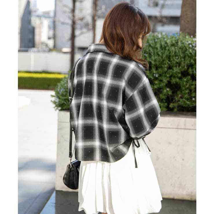 《チェック柄×ラインストーン》ショート丈シャツ 長袖 春◎ | GORGE  | 詳細画像3 