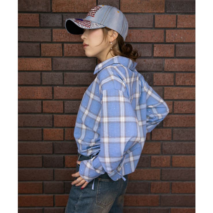 《チェック柄×ラインストーン》ショート丈シャツ 長袖 春◎ | GORGE  | 詳細画像6 