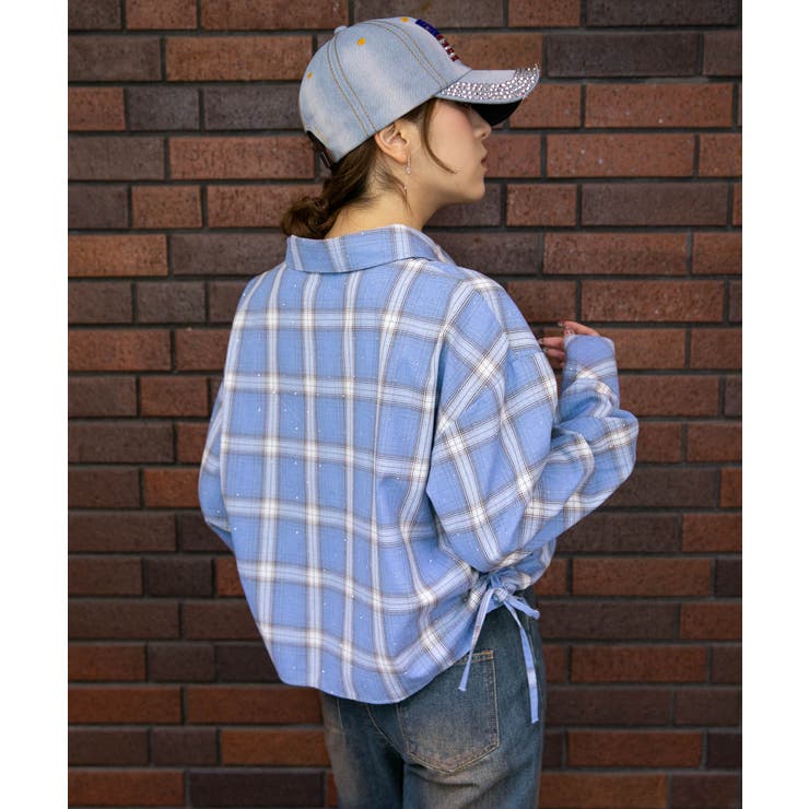 《チェック柄×ラインストーン》ショート丈シャツ 長袖 春◎ | GORGE  | 詳細画像7 