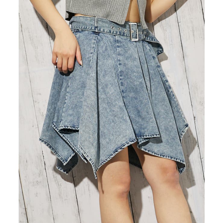 ケミカル | 《ベルト付き×アシンメトリー》デニムミニスカート インパン付き オールシーズン | GORGE 