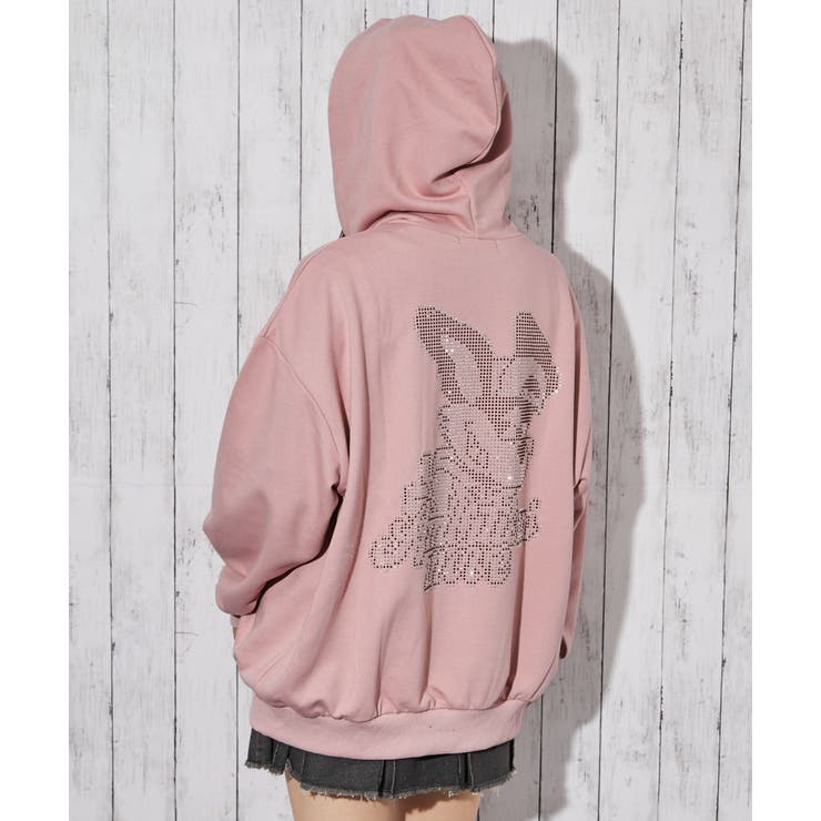 ピンク | 《ラビットモチーフ×バックデザイン》裏毛ＺＩＰパーカー／秋冬春／全３色 | GORGE 