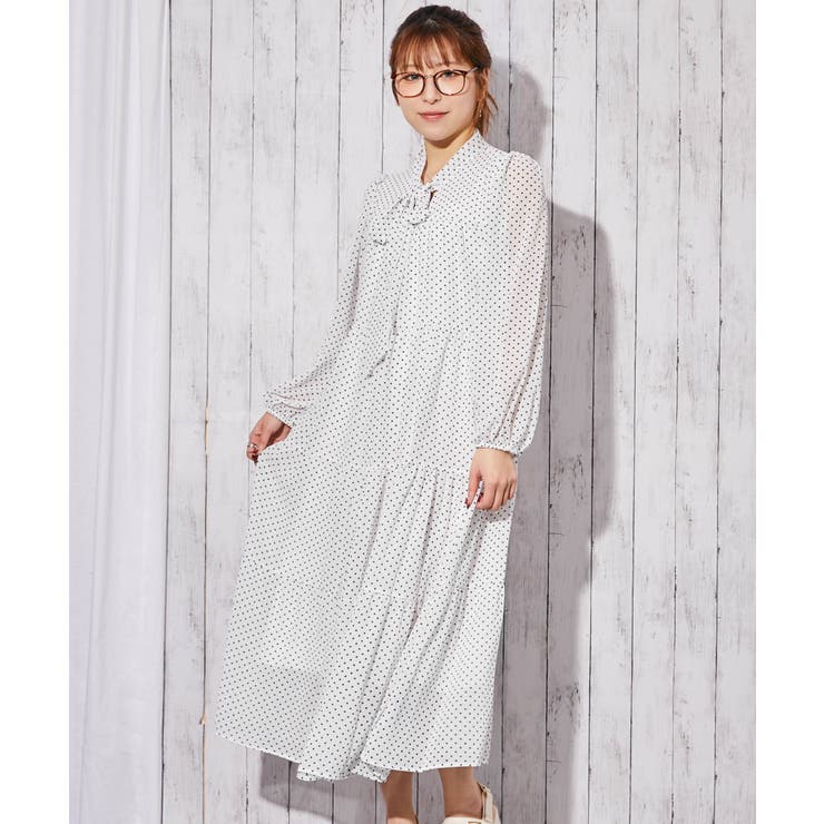 ＩＶ／ＢＫ | 《ドット柄×ボウタイ》ティアードマキシワンピース／春秋／全２色 | GORGE 