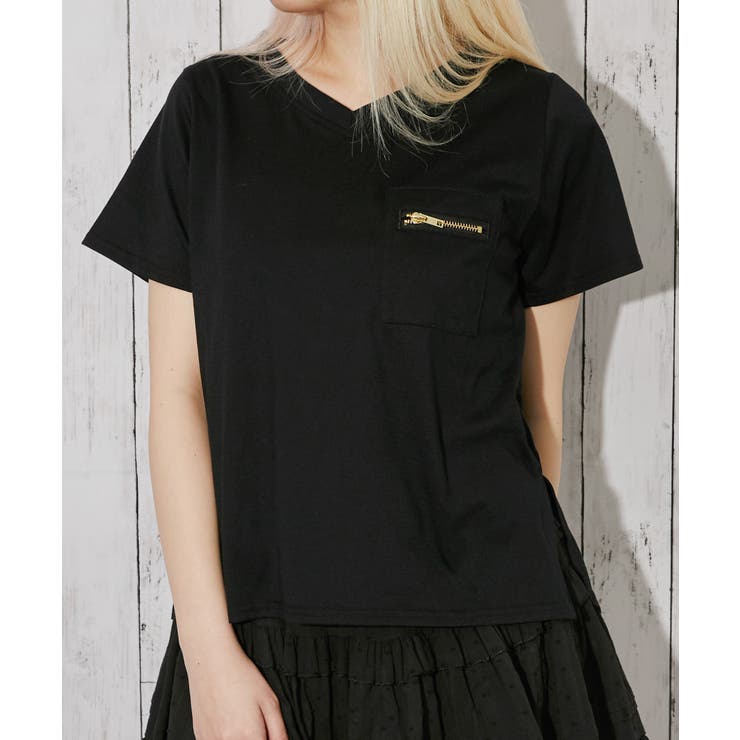 ブラック | 《ＺＩＰポケット・Ｖネック》Ｔシャツ／カジュアル×ストリート／春夏／全３色 | GORGE 