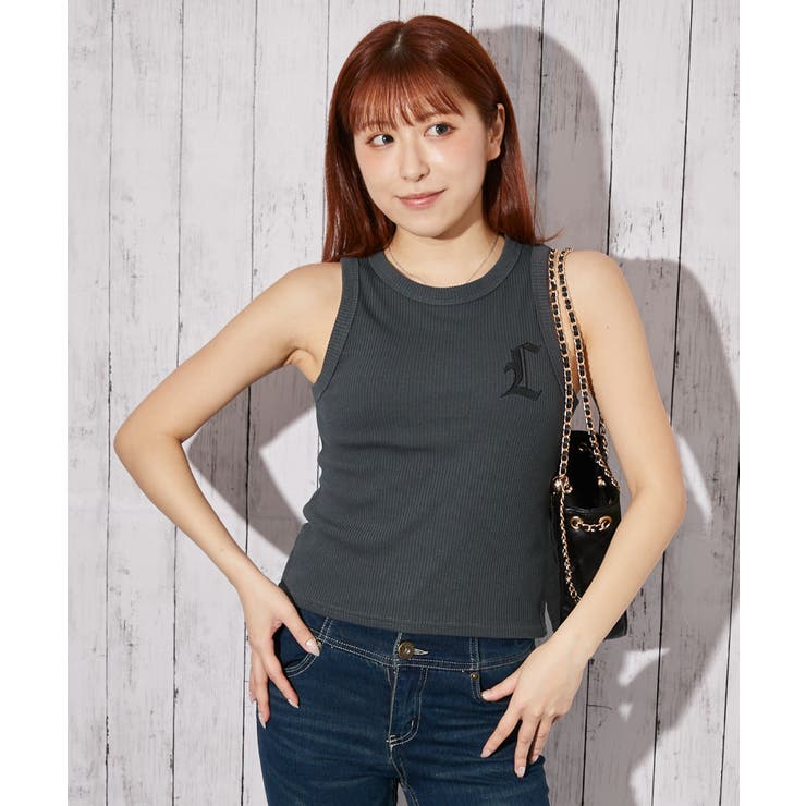 《合皮ロゴ刺繍×リブ素材》ノースリーブトップス タンク オールシーズン◎ | GORGE  | 詳細画像1 