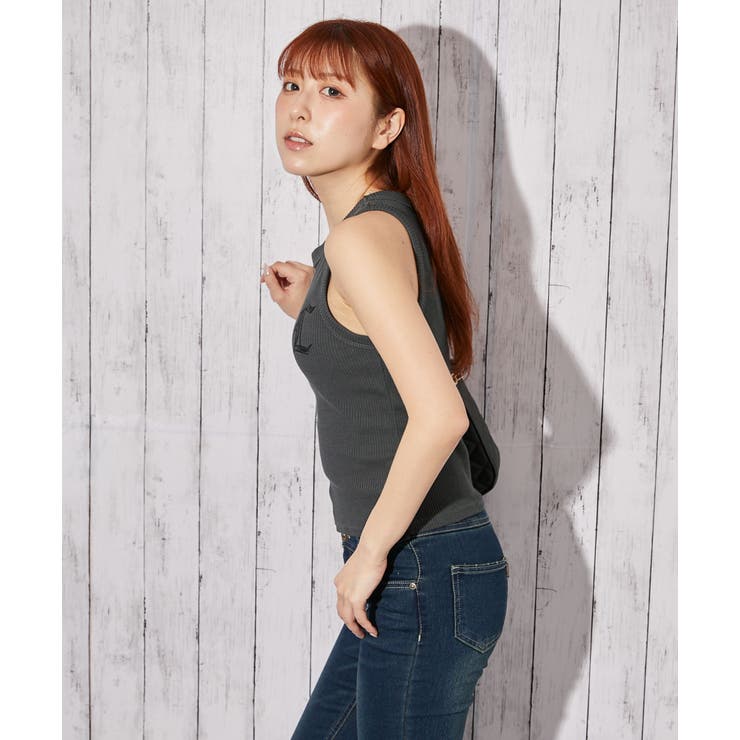 《合皮ロゴ刺繍×リブ素材》ノースリーブトップス タンク オールシーズン◎ | GORGE  | 詳細画像2 