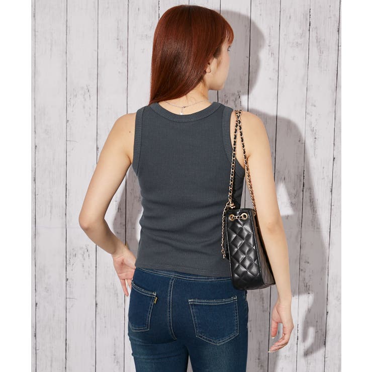 《合皮ロゴ刺繍×リブ素材》ノースリーブトップス タンク オールシーズン◎ | GORGE  | 詳細画像3 