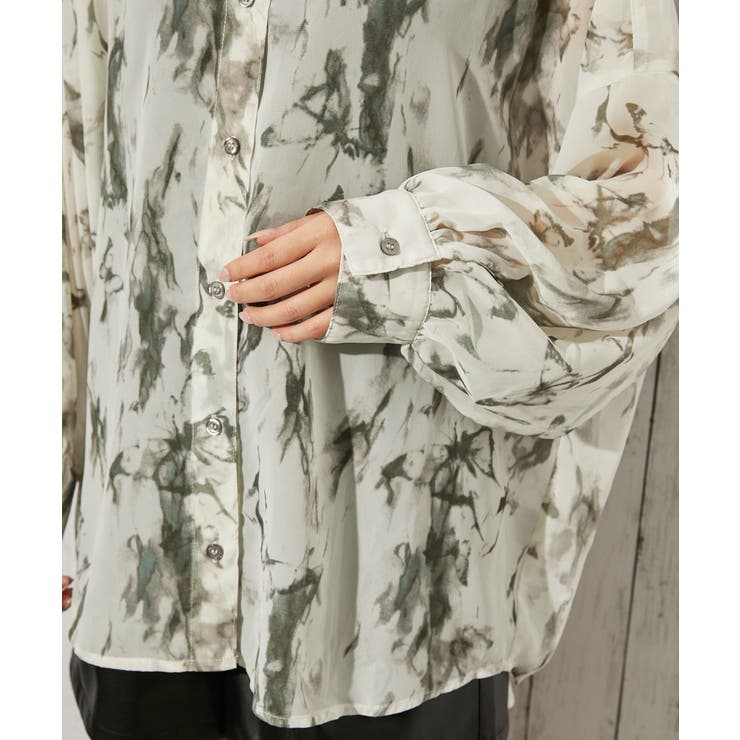 《シアー・インナー付き》チョウ柄シャツ／モードカジュアル／春夏／全２色 | GORGE  | 詳細画像13 