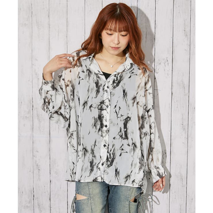 《シアー・インナー付き》チョウ柄シャツ／モードカジュアル／春夏／全２色 | GORGE  | 詳細画像1 