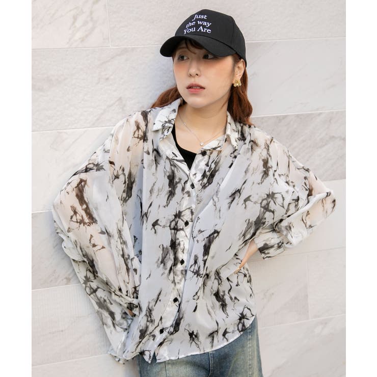 《シアー・インナー付き》チョウ柄シャツ／モードカジュアル／春夏／全２色 | GORGE  | 詳細画像2 