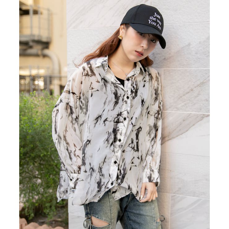 《シアー・インナー付き》チョウ柄シャツ／モードカジュアル／春夏／全２色 | GORGE  | 詳細画像3 