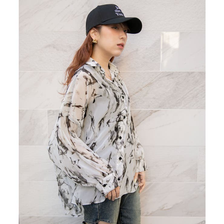 《シアー・インナー付き》チョウ柄シャツ／モードカジュアル／春夏／全２色 | GORGE  | 詳細画像4 