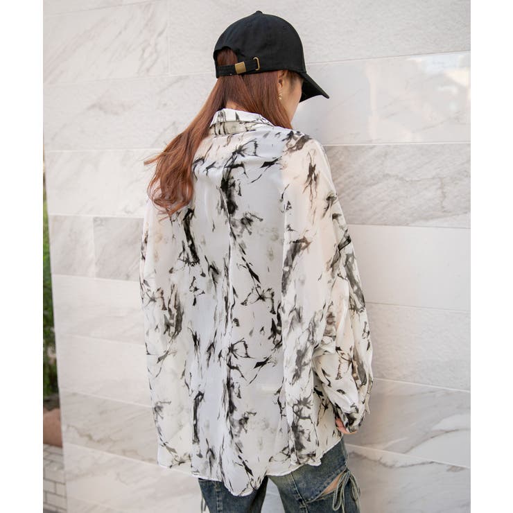 《シアー・インナー付き》チョウ柄シャツ／モードカジュアル／春夏／全２色 | GORGE  | 詳細画像5 