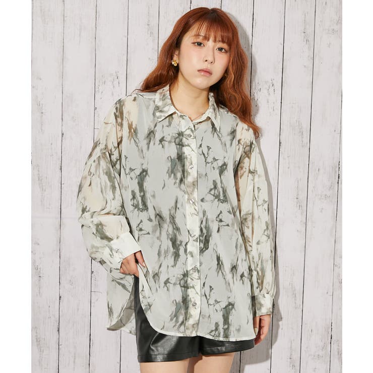 《シアー・インナー付き》チョウ柄シャツ／モードカジュアル／春夏／全２色 | GORGE  | 詳細画像7 