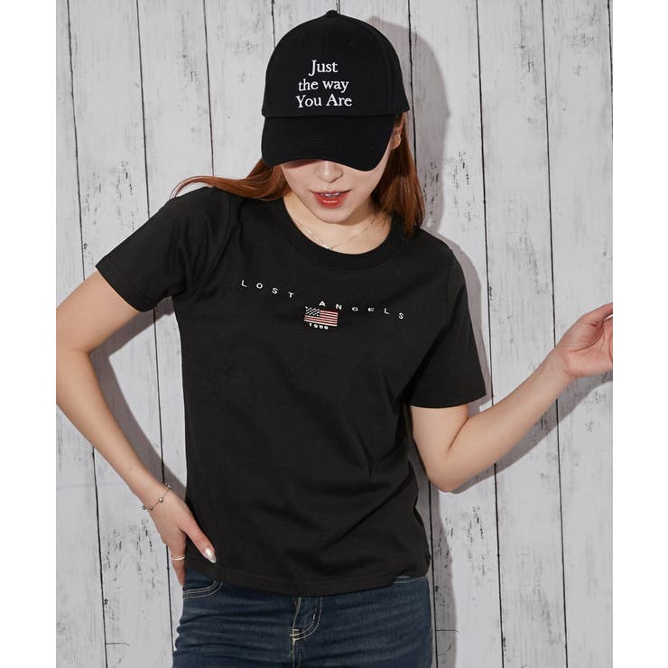 ブラック | 《ＵＳＡ国旗刺繍×カレッジロゴ》Ｔシャツ／ストリート／春夏秋／全３色 | GORGE 