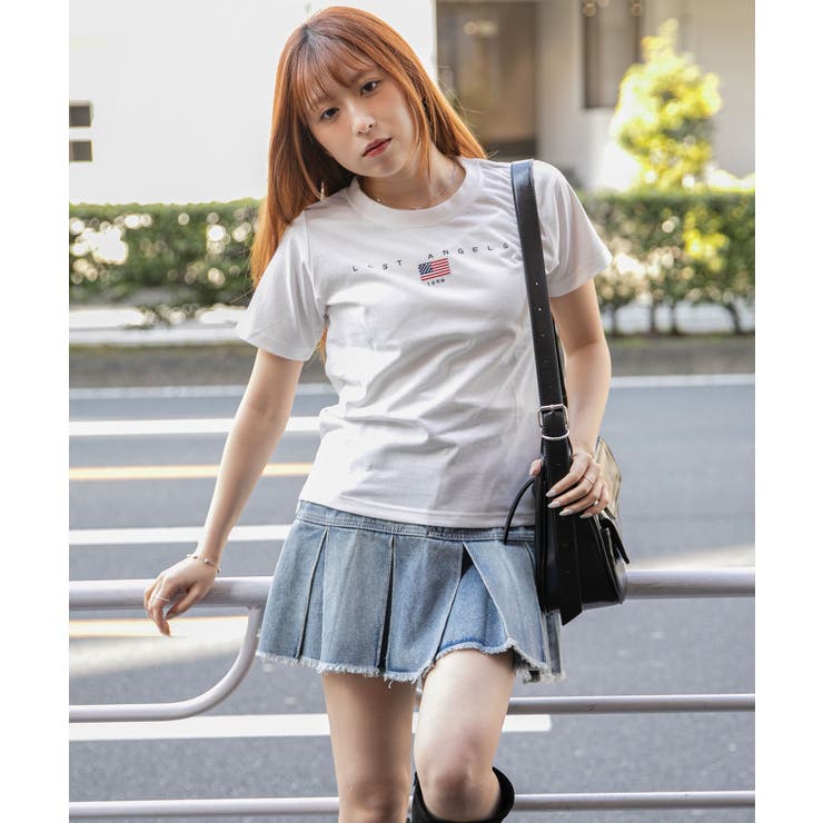 《ＵＳＡ国旗刺繍×カレッジロゴ》Ｔシャツ／ストリート／春夏秋／全３色 | GORGE  | 詳細画像1 