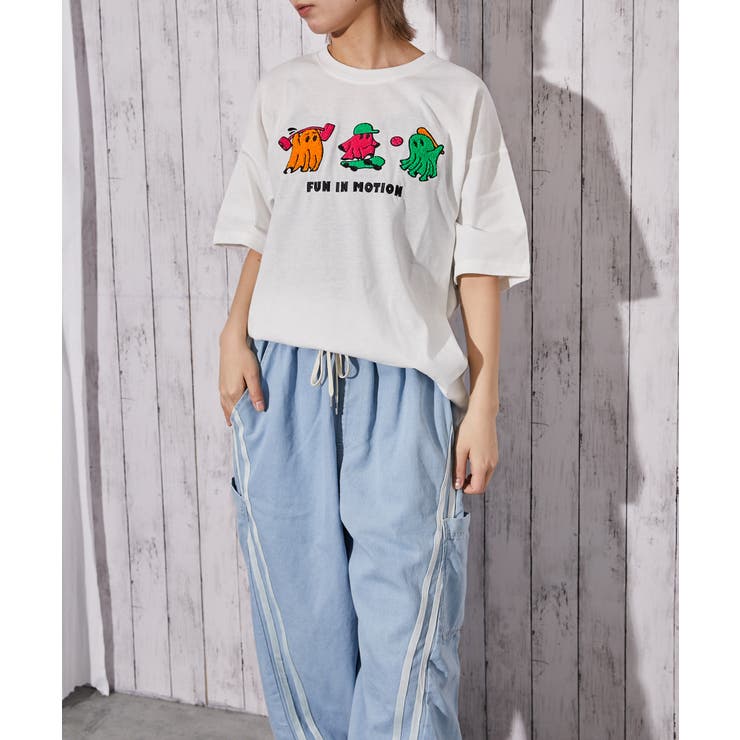 《おばけ×サガラ刺繍》ＢＩＧＴシャツ／ストリート／春夏／全２色 | GORGE  | 詳細画像9 