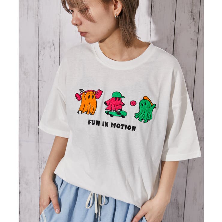 オフホワイト | 《おばけ×サガラ刺繍》ＢＩＧＴシャツ／ストリート／春夏／全２色 | GORGE 