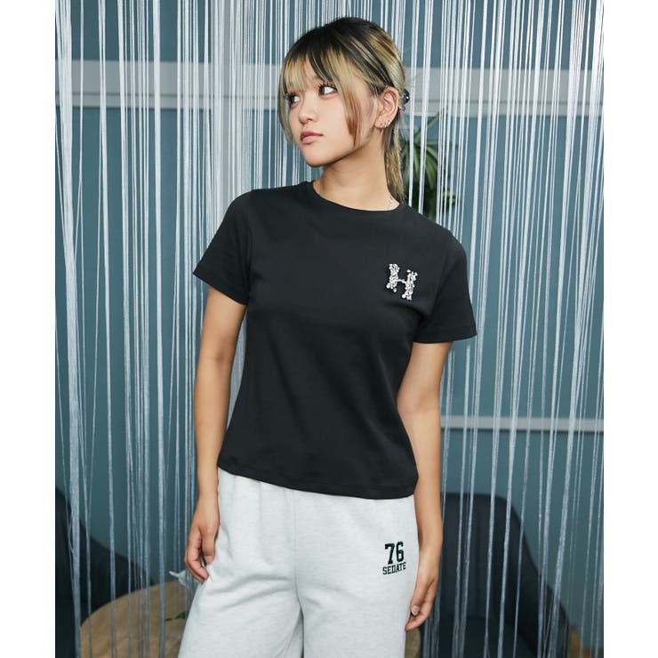 ブラック | 《ビジューロゴ》Ｔシャツ／カジュアル×モード／春夏／全３色 | GORGE 
