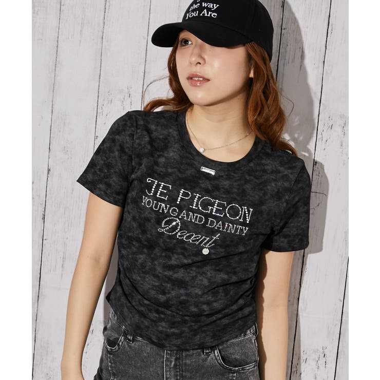 ブラック | 《ラインストーンロゴ×ムラ染め》Ｔシャツ／ストリート×Ｙ２Ｋ／春夏／全３色 | GORGE 
