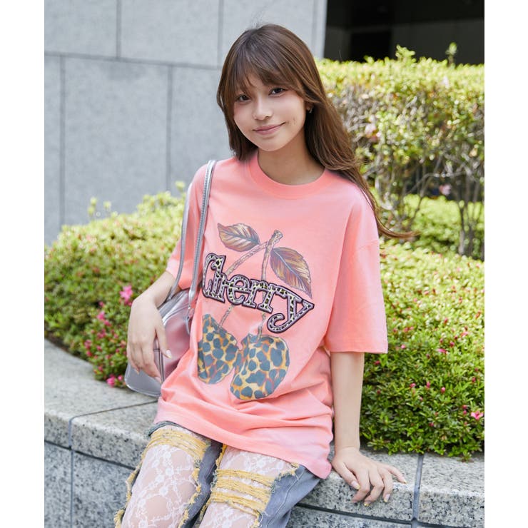 ピンク | 《レオパードチェリー×ビッグロゴ》ＢＩＧＴシャツ／ストリート／春夏／全３色 | GORGE 