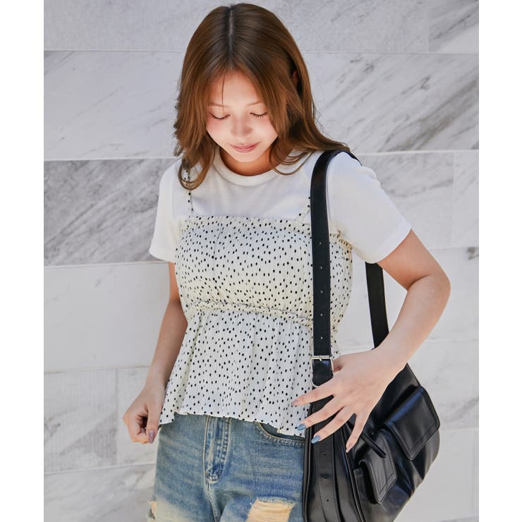 ホワイト | 《ドット レイヤード》Ｔシャツ＆キャミセット フェミニン×カジュアル | GORGE 
