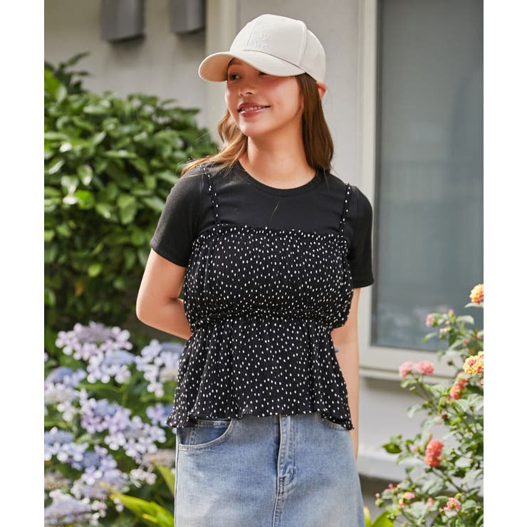 ブラック | 《ドット レイヤード》Ｔシャツ＆キャミセット フェミニン×カジュアル | GORGE 