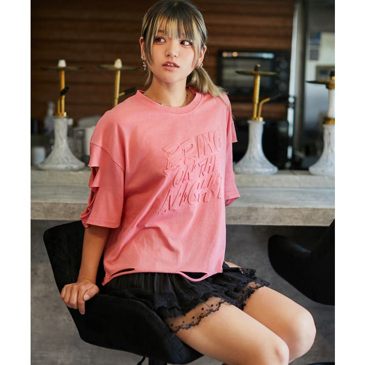 《ダメージ加工・抜け感》エンボスロゴＴシャツ／ストリート×モード／春夏／全３色 | GORGE  | 詳細画像1 