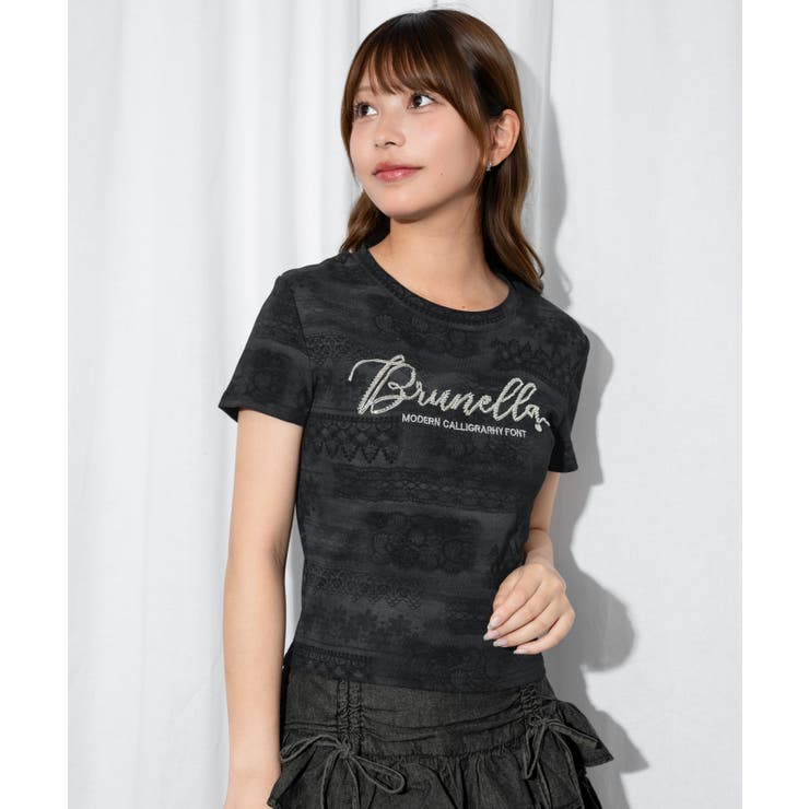 《レース柄プリント×ビジューロゴ》Ｔシャツ／Ｙ２Ｋ×フェミニン／春夏／全３色 | GORGE  | 詳細画像10 