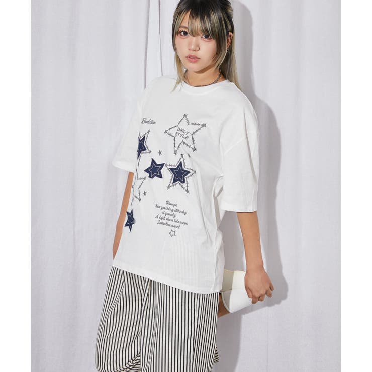 《スターモチーフ×刺繍デザイン》Ｔシャツ／カジュアル×Ｙ２Ｋ／春夏／全２色 | GORGE  | 詳細画像8 