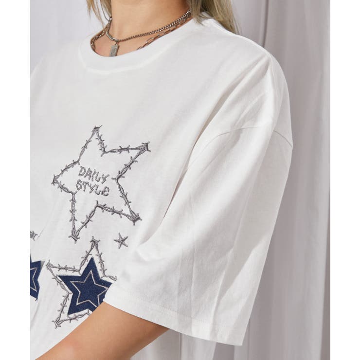 《スターモチーフ×刺繍デザイン》Ｔシャツ／カジュアル×Ｙ２Ｋ／春夏／全２色 | GORGE  | 詳細画像14 