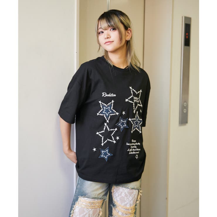 《スターモチーフ×刺繍デザイン》Ｔシャツ／カジュアル×Ｙ２Ｋ／春夏／全２色 | GORGE  | 詳細画像2 