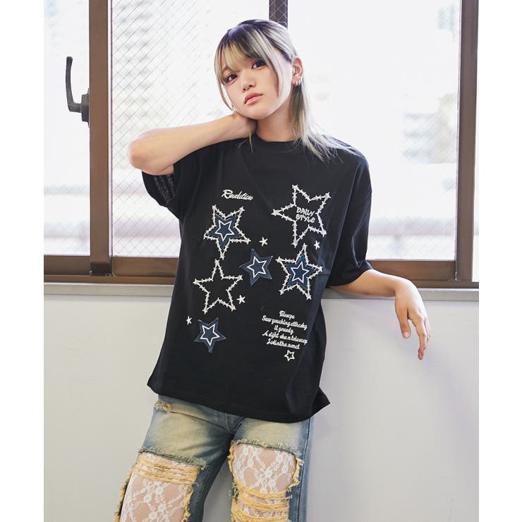 《スターモチーフ×刺繍デザイン》Ｔシャツ／カジュアル×Ｙ２Ｋ／春夏／全２色 | GORGE  | 詳細画像4 