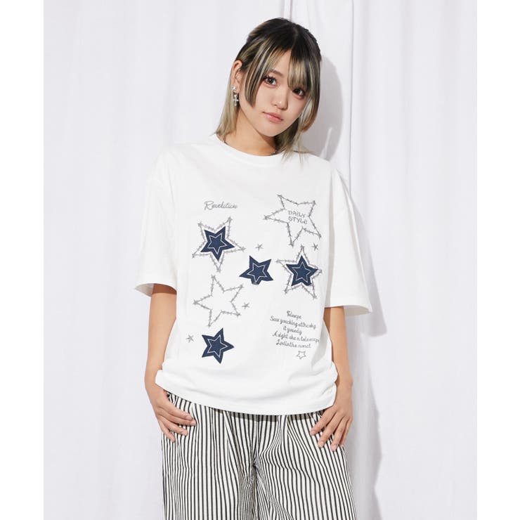 《スターモチーフ×刺繍デザイン》Ｔシャツ／カジュアル×Ｙ２Ｋ／春夏／全２色 | GORGE  | 詳細画像5 