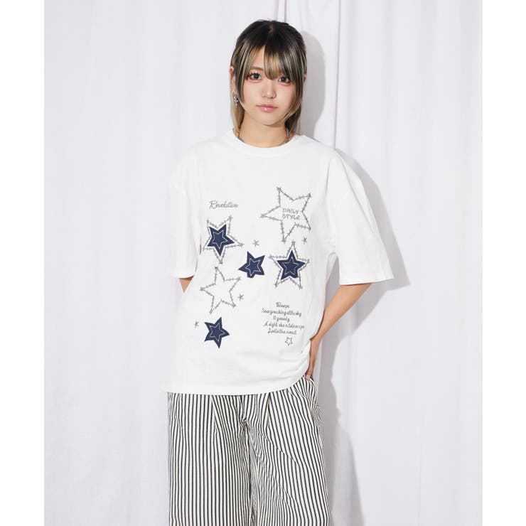 《スターモチーフ×刺繍デザイン》Ｔシャツ／カジュアル×Ｙ２Ｋ／春夏／全２色 | GORGE  | 詳細画像6 