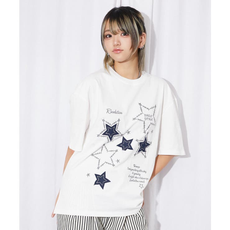 《スターモチーフ×刺繍デザイン》Ｔシャツ／カジュアル×Ｙ２Ｋ／春夏／全２色 | GORGE  | 詳細画像7 