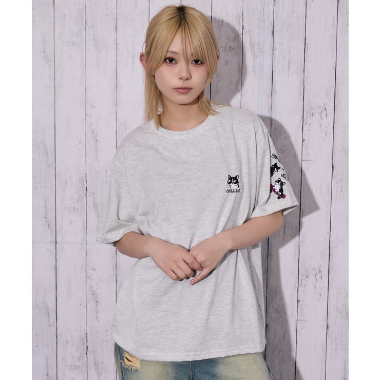 オートミール | 《ゆるシルエット 遊び心》袖刺しゅうアニマルアソートＴシャツ カジュアル×ストリ… | GORGE 