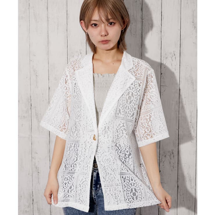 《総レース》半袖テーラードジャケット／キレイめカジュアル／春夏／全２色 | GORGE  | 詳細画像1 