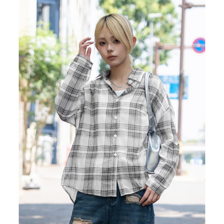 《シアー素材 チェック柄》タンクトップ付きシャツ カジュアル×ストリート | GORGE  | 詳細画像10 