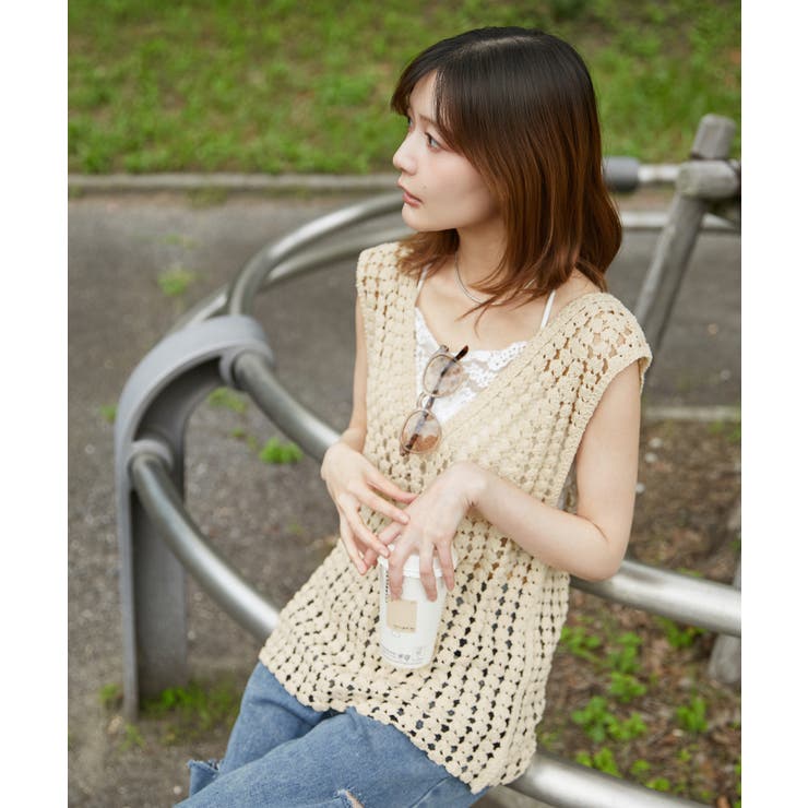 《かぎ針編み レースアップ》タンクトップ ナチュラル×フェミカジュ | GORGE  | 詳細画像4 